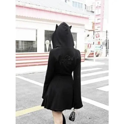 Gothic Cat Ears Zipper Hoodie Dress EG15215 - Egirldoll