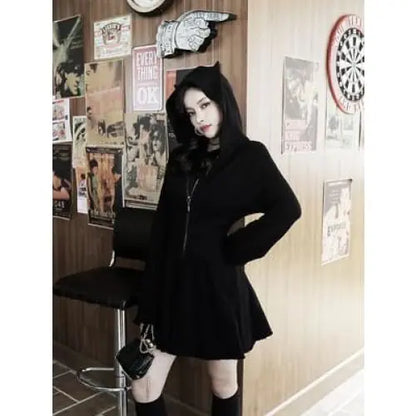 Gothic Cat Ears Zipper Hoodie Dress EG15215 - Egirldoll