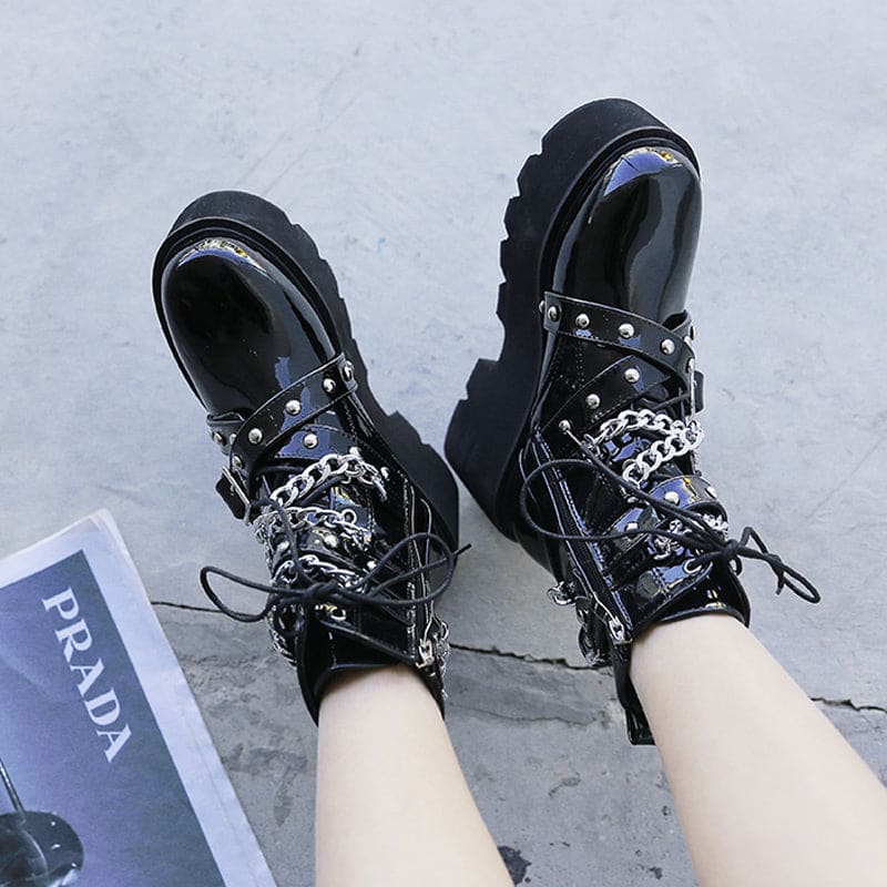 Gothic Chain Black Boots ON163 - Egirldoll