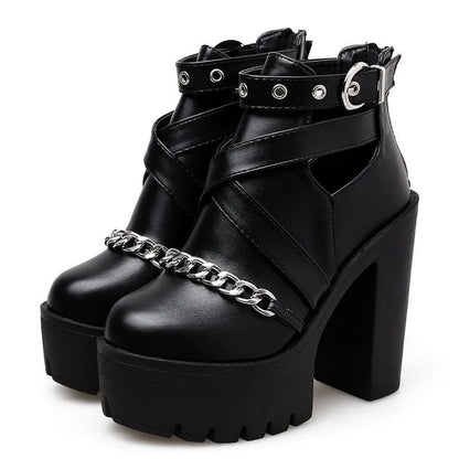 Gothic Chain Eyelet Strap Ankle Platform Boots EG15114 - Egirldoll