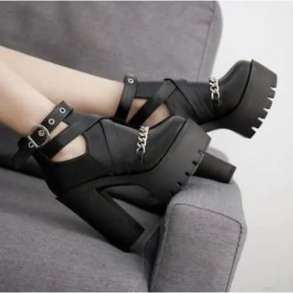 Gothic Chain Eyelet Strap Ankle Platform Boots EG15114 - Egirldoll