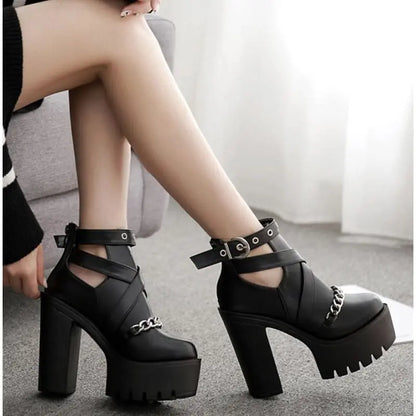 Gothic Chain Eyelet Strap Ankle Platform Boots EG15114 - Egirldoll