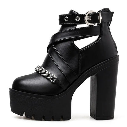 Gothic Chain Eyelet Strap Ankle Platform Boots EG15114 - Egirldoll