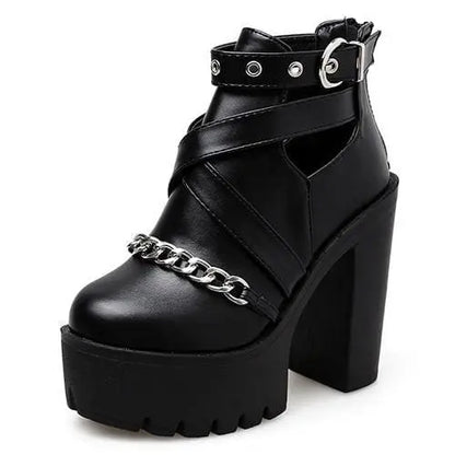 Gothic Chain Eyelet Strap Ankle Platform Boots EG15114 - Egirldoll