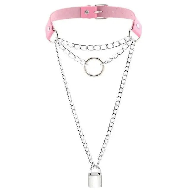 Gothic Chain Padlock Multilayer Choker Necklace (Available in 16 colors) EG0104 - Egirldoll