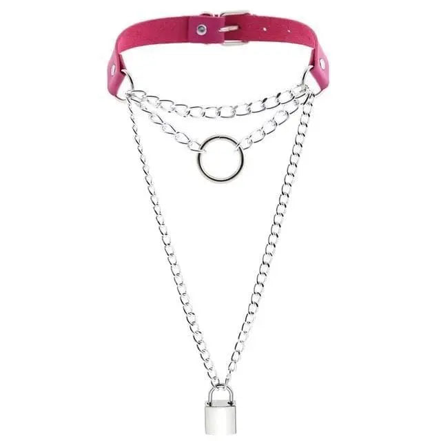 Gothic Chain Padlock Multilayer Choker Necklace (Available in 16 colors) EG0104 - Egirldoll