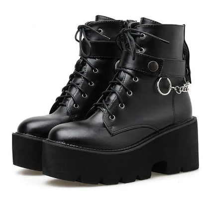 Gothic Chain Strap Lace Up Platform Boots EG006 - Egirldoll