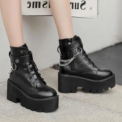 Gothic Chain Strap Lace Up Platform Boots EG006 - Egirldoll