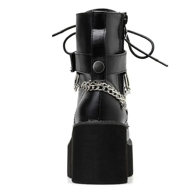 Gothic Chain Strap Lace Up Platform Boots EG006 - Egirldoll