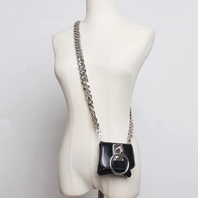 Gothic Chain Strap O-Ring Faux Leather Mini Belt Bag EG342 - Egirldoll