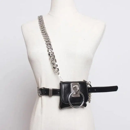 Gothic Chain Strap O-Ring Faux Leather Mini Belt Bag EG342 - Egirldoll