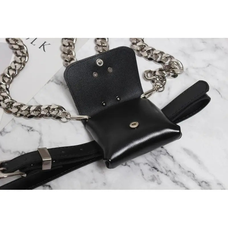 Gothic Chain Strap O-Ring Faux Leather Mini Belt Bag EG342 - Egirldoll
