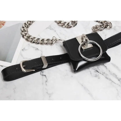 Gothic Chain Strap O-Ring Faux Leather Mini Belt Bag EG342 - Egirldoll