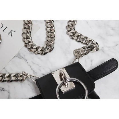 Gothic Chain Strap O-Ring Faux Leather Mini Belt Bag EG342 - Egirldoll