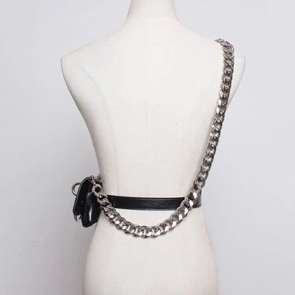 Gothic Chain Strap O-Ring Faux Leather Mini Belt Bag EG342 - Egirldoll