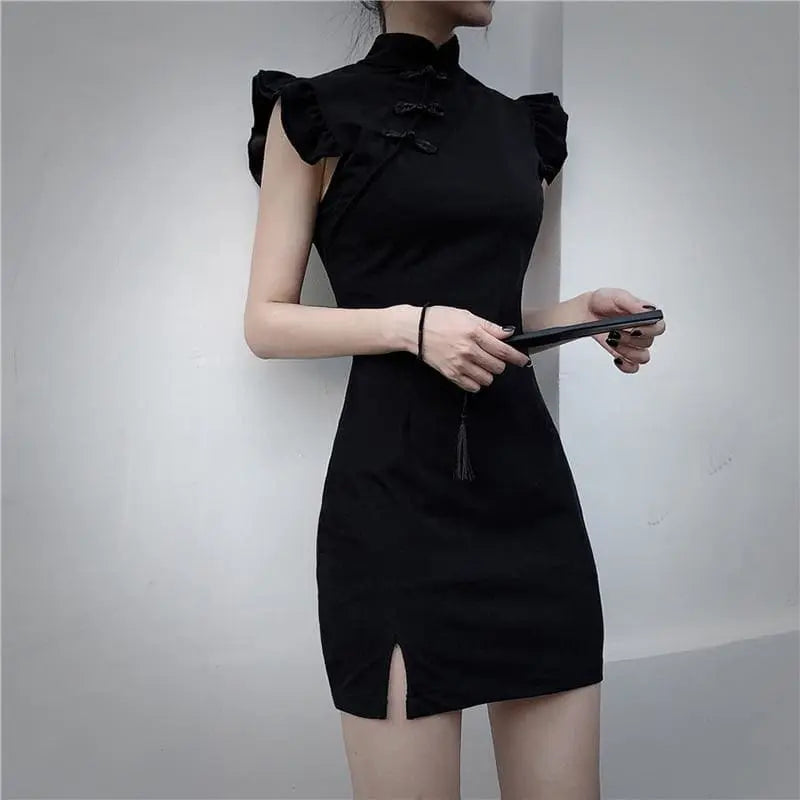 Gothic Cheongsam Style Ruffles Mini Dress EG0111 - Egirldoll