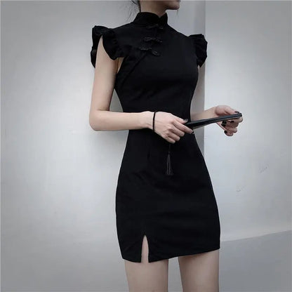 Gothic Cheongsam Style Ruffles Mini Dress EG0111 - Egirldoll