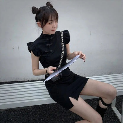 Gothic Cheongsam Style Ruffles Mini Dress EG0111 - Egirldoll