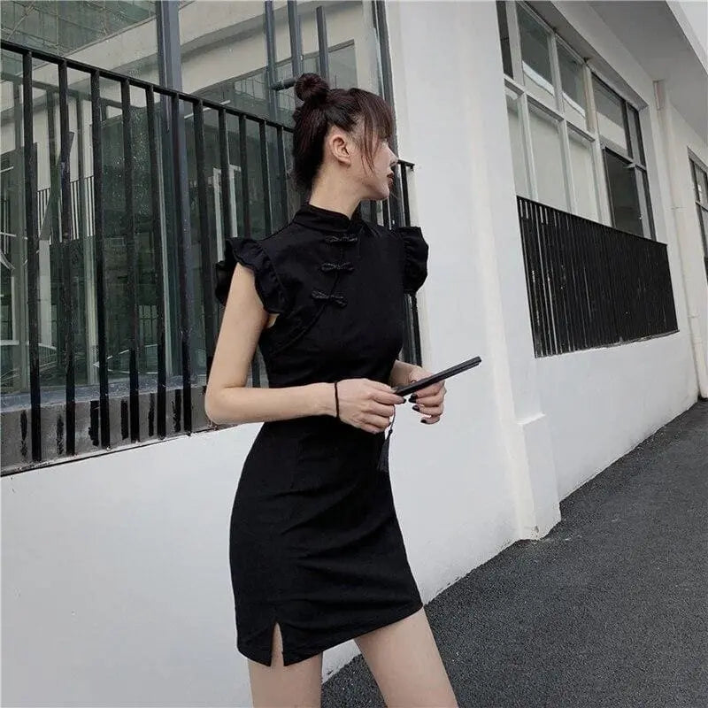 Gothic Cheongsam Style Ruffles Mini Dress EG0111 - Egirldoll