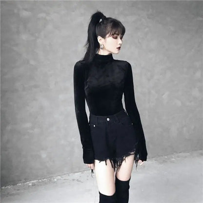 Gothic Classic Velvet Long Sleeve Top EG041 - Egirldoll