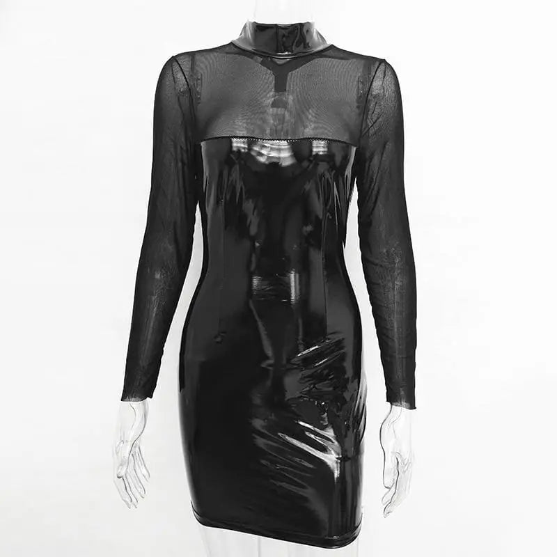 Gothic Clubwear PU Mesh Bodycon Dress EG325 - Egirldoll