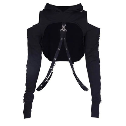 Gothic Cold Shoulder Eyelet Straps Hoodie Bolero EG478 - Egirldoll