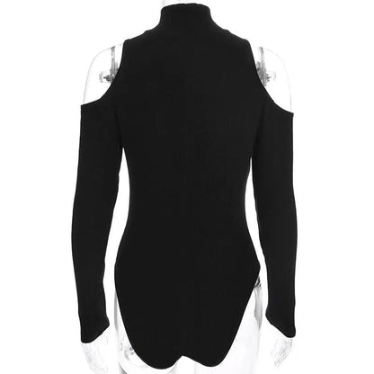 Gothic Cold Shoulder Long Sleeve Zip Up Bodysuit EG474 - Egirldoll