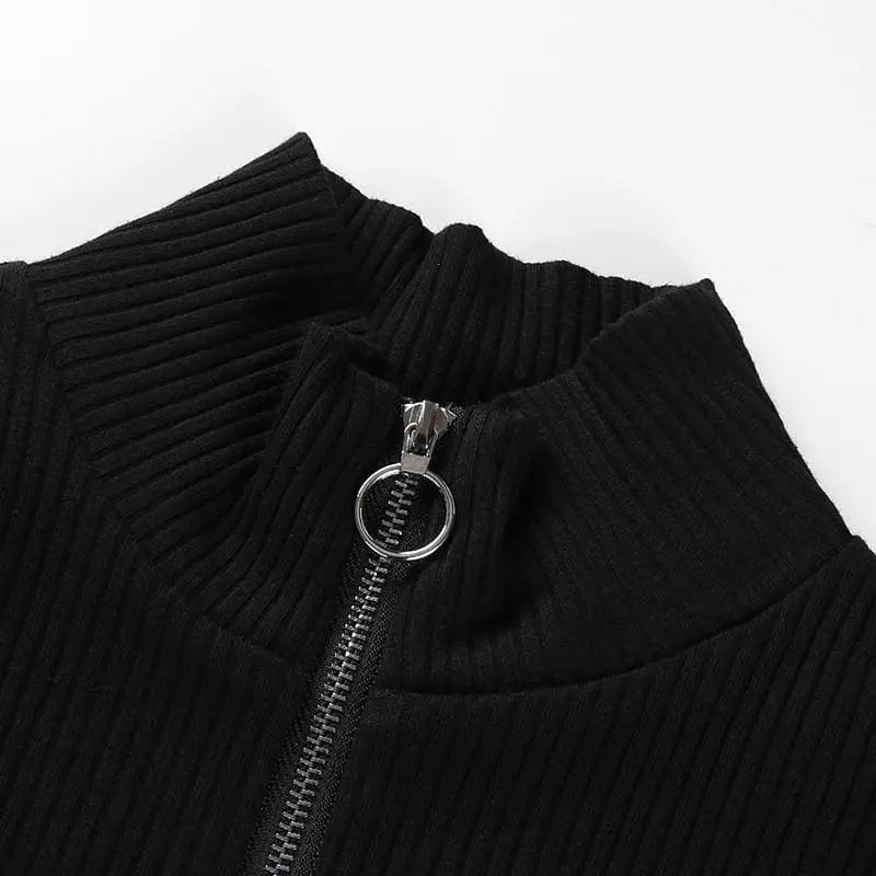 Gothic Cold Shoulder Long Sleeve Zip Up Bodysuit EG474 - Egirldoll