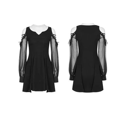 Gothic Cold Shoulder Mesh Sleeve V Neck Dress EG267 - Egirldoll