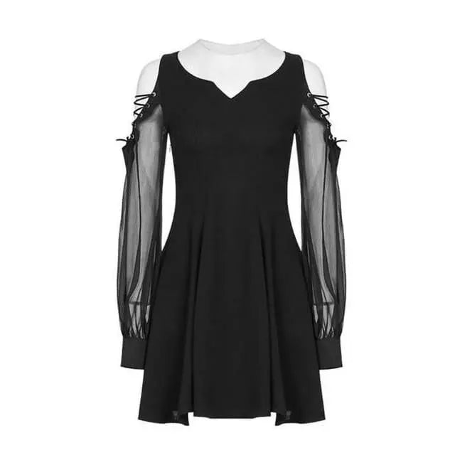 Gothic Cold Shoulder Mesh Sleeve V Neck Dress EG267 - Egirldoll