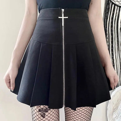 Gothic Cross Zipper Pleated Mini Skirt EG0140 - Egirldoll