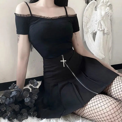 Gothic Cross Zipper Pleated Mini Skirt EG0140 - Egirldoll