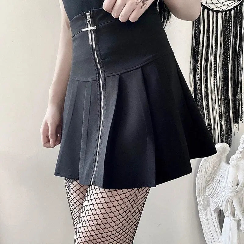 Gothic Cross Zipper Pleated Mini Skirt EG0140 - Egirldoll