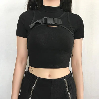 Gothic Cyberpunk Buckle Front Top EG0142 - Egirldoll