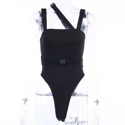 Gothic Cyberpunk Buckle Strap High Waist Bodysuit EG0143 - Egirldoll