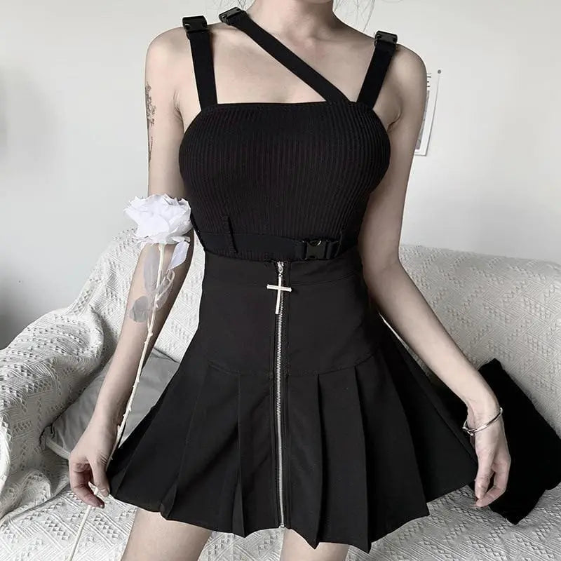 Gothic Cyberpunk Buckle Strap High Waist Bodysuit EG0143 - Egirldoll