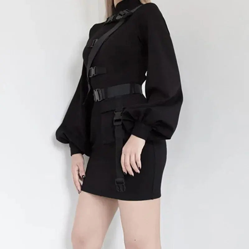 Gothic Cyberpunk Cheongsam Style Buckle Straps Mini Dress EG043 - Egirldoll