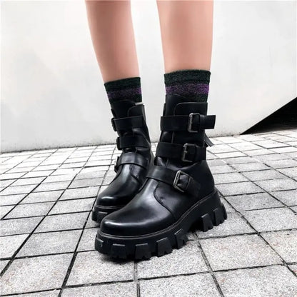 Gothic Cyberpunk Patent/PU Leather Triple Buckle Boots EG0155 - Egirldoll