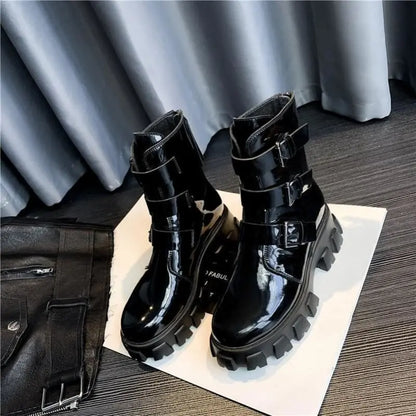 Gothic Cyberpunk Patent/PU Leather Triple Buckle Boots EG0155 - Egirldoll