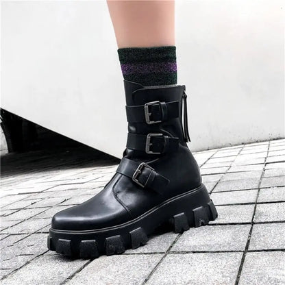 Gothic Cyberpunk Patent/PU Leather Triple Buckle Boots EG0155 - Egirldoll