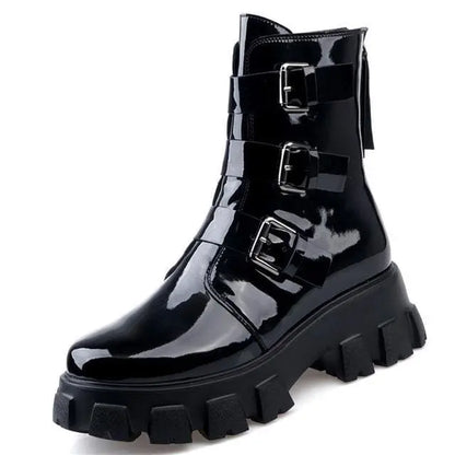 Gothic Cyberpunk Patent/PU Leather Triple Buckle Boots EG0155 - Egirldoll