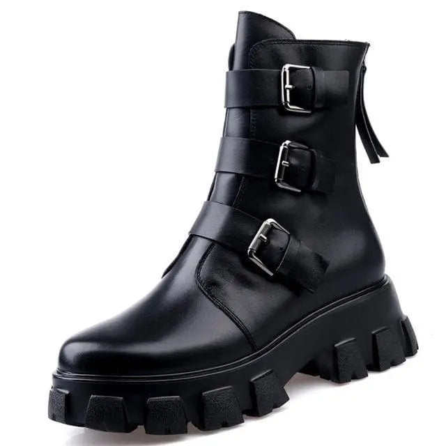 Gothic Cyberpunk Patent/PU Leather Triple Buckle Boots EG0155 - Egirldoll