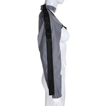 Gothic Cyberpunk Streetwear Reflective One Shoulder Sleeve Outerwear (Available in 3 colors) EG381 - Egirldoll