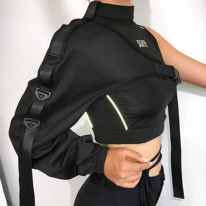 Gothic Cyberpunk Streetwear Reflective One Shoulder Sleeve Outerwear (Available in 3 colors) EG381 - Egirldoll