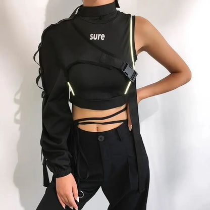 Gothic Cyberpunk Streetwear Reflective One Shoulder Sleeve Outerwear (Available in 3 colors) EG381 - Egirldoll