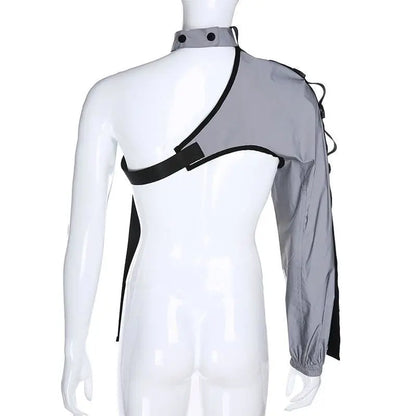 Gothic Cyberpunk Streetwear Reflective One Shoulder Sleeve Outerwear (Available in 3 colors) EG381 - Egirldoll