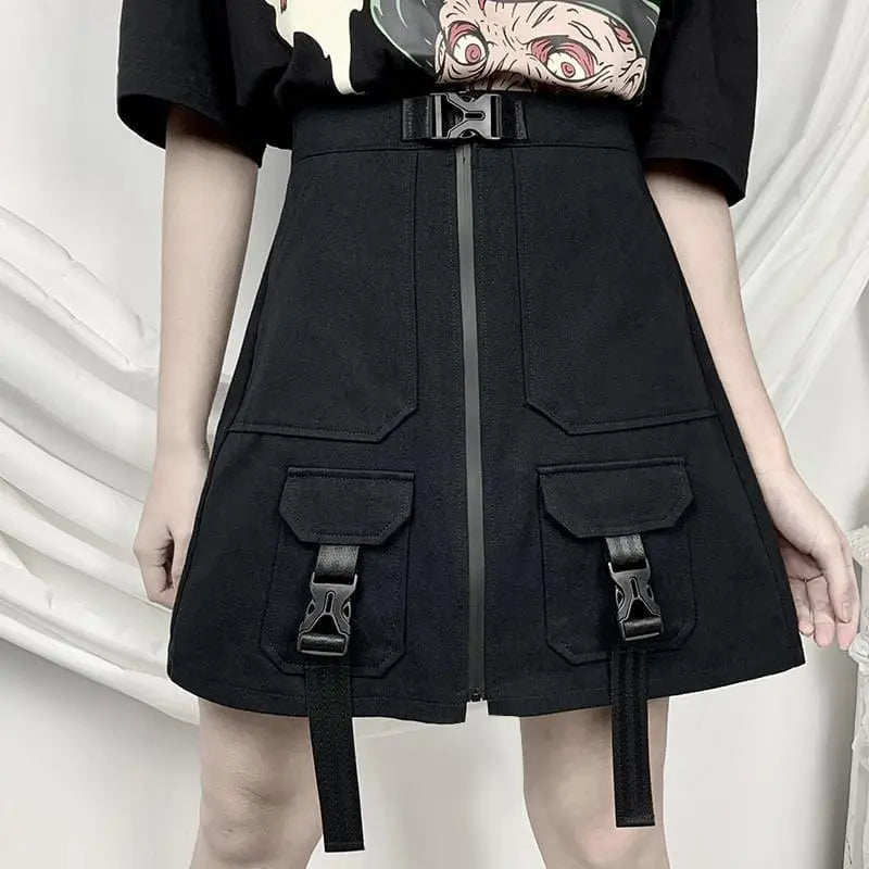 Gothic Cyberpunk Zip Up Buckles Cargo Mini Skirt EG0159 - Egirldoll