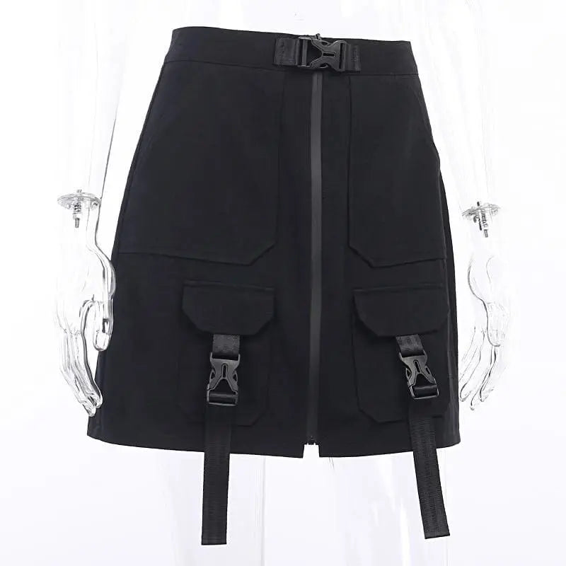 Gothic Cyberpunk Zip Up Buckles Cargo Mini Skirt EG0159 - Egirldoll