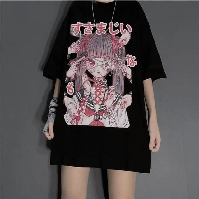Gothic Dark Yami Kawaii Eyepatch Doll Oversized Shirt EG0160 - Egirldoll