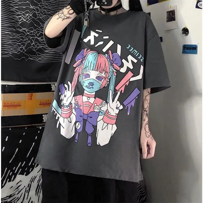Gothic Dark Yami Kawaii Mask Doll Oversized Shirt (Available in 3 colors) EG262 - Egirldoll